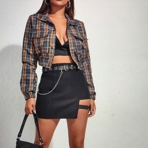 Button Front Flap Pocket Tartan Jacket